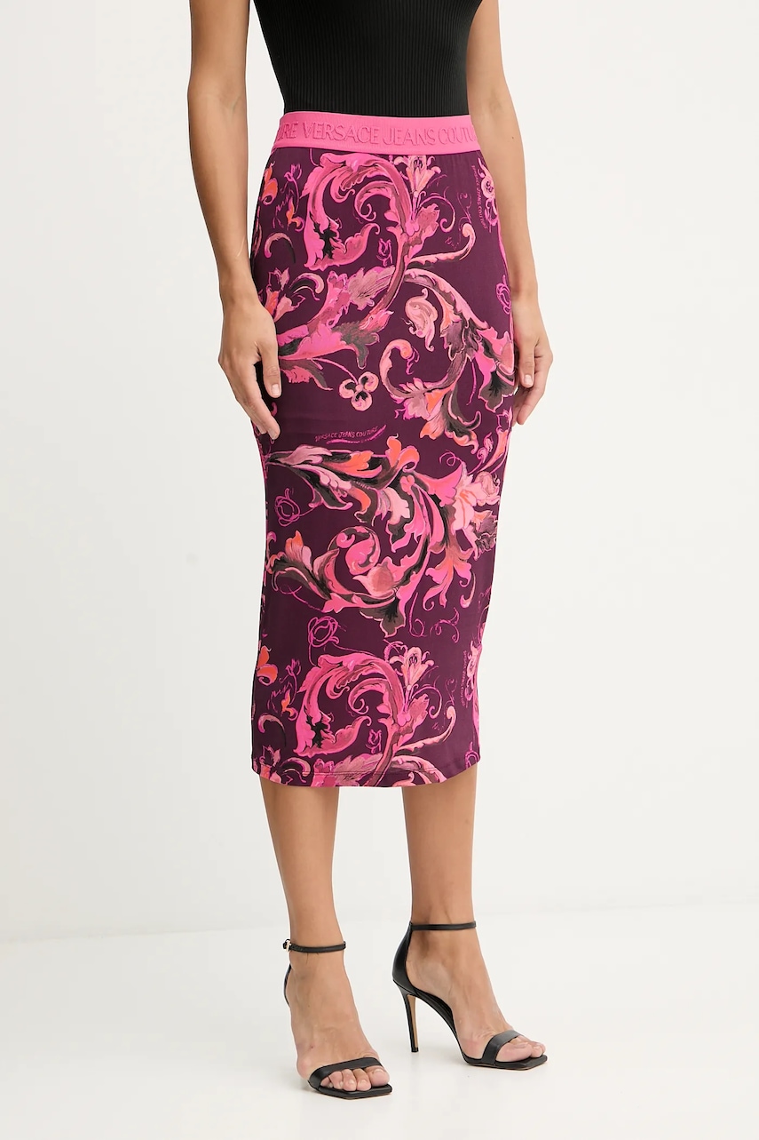 Versace Jeans Couture fustă culoarea bordo, midi, creion, 79HAE806 JS500