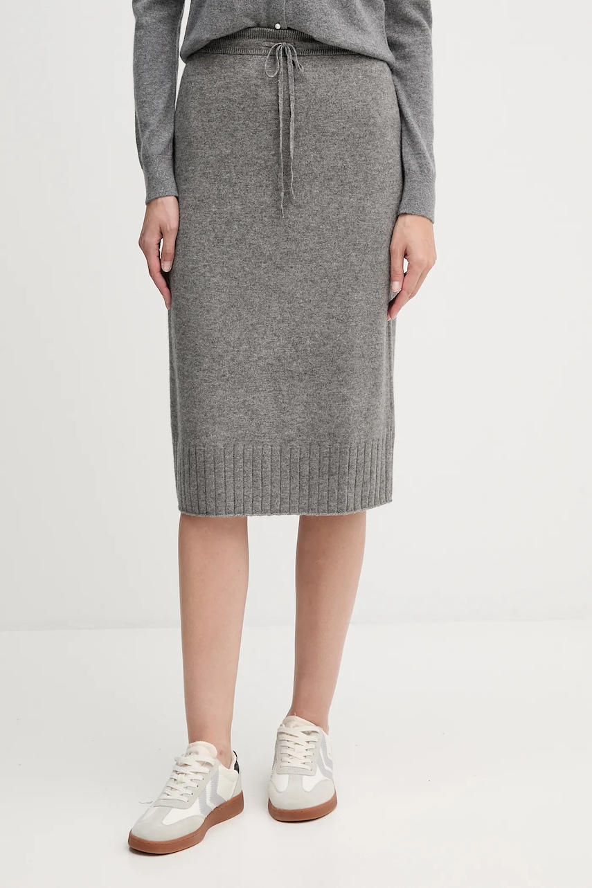 United Colors of Benetton fustă cu lână culoarea gri, midi, drept, 112HD001V