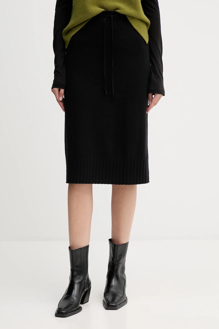 United Colors of Benetton fustă cu lână culoarea negru, midi, drept, 112HD001V