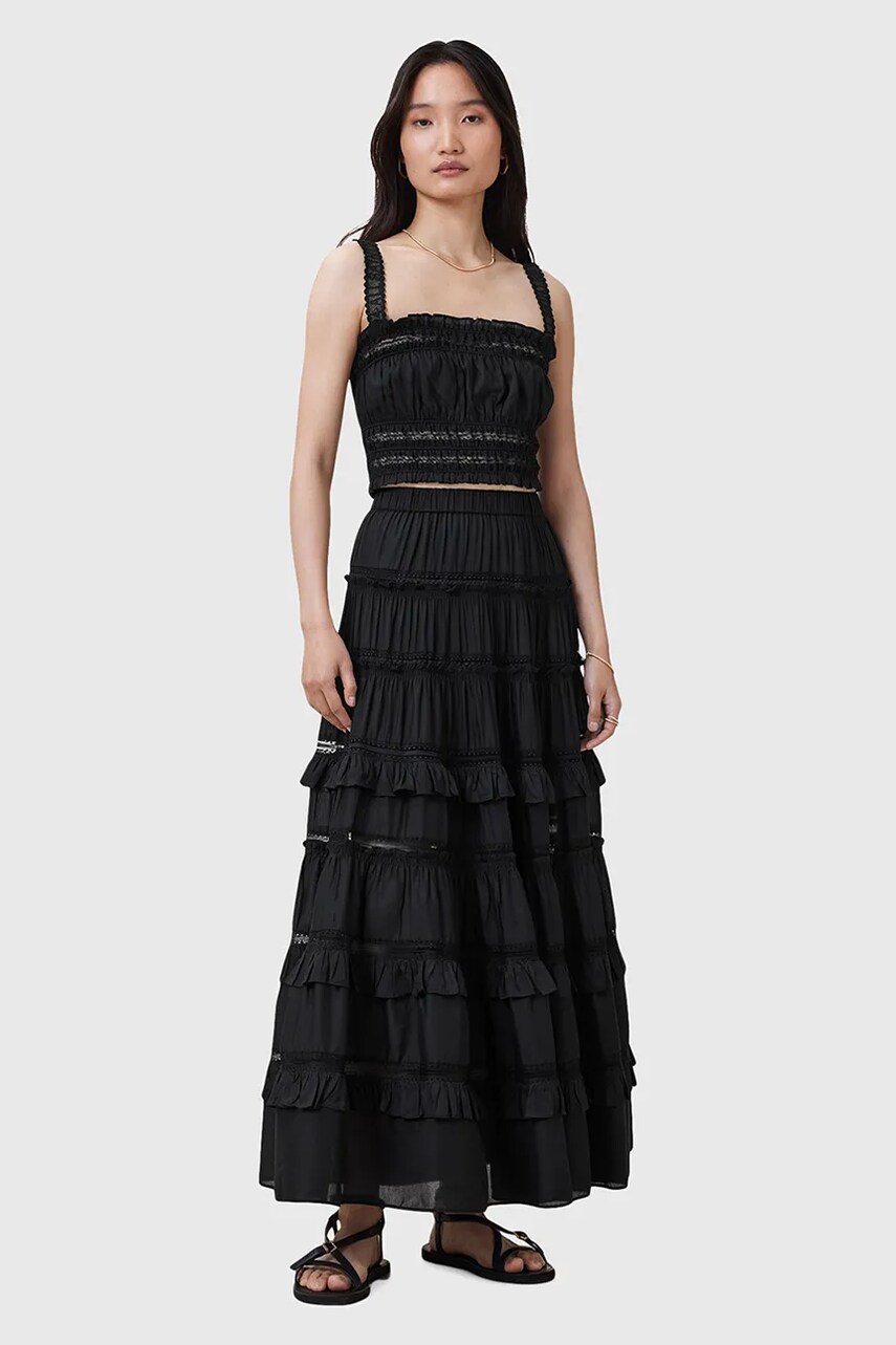 AllSaints fustă TALIA culoarea negru, maxi, evazați, W041RC
