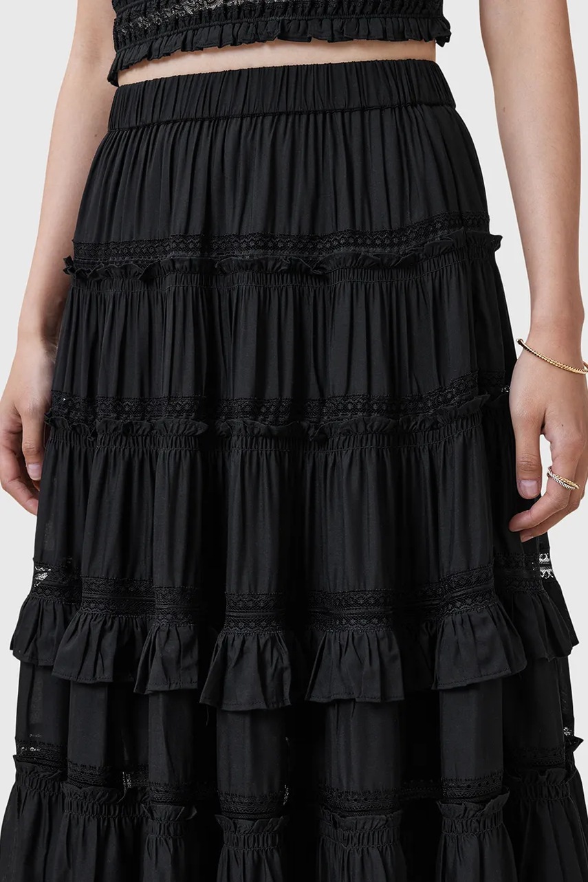 Φούστα AllSaints TALIA χρώμα: μαύρο, W041RC φωτογραφία