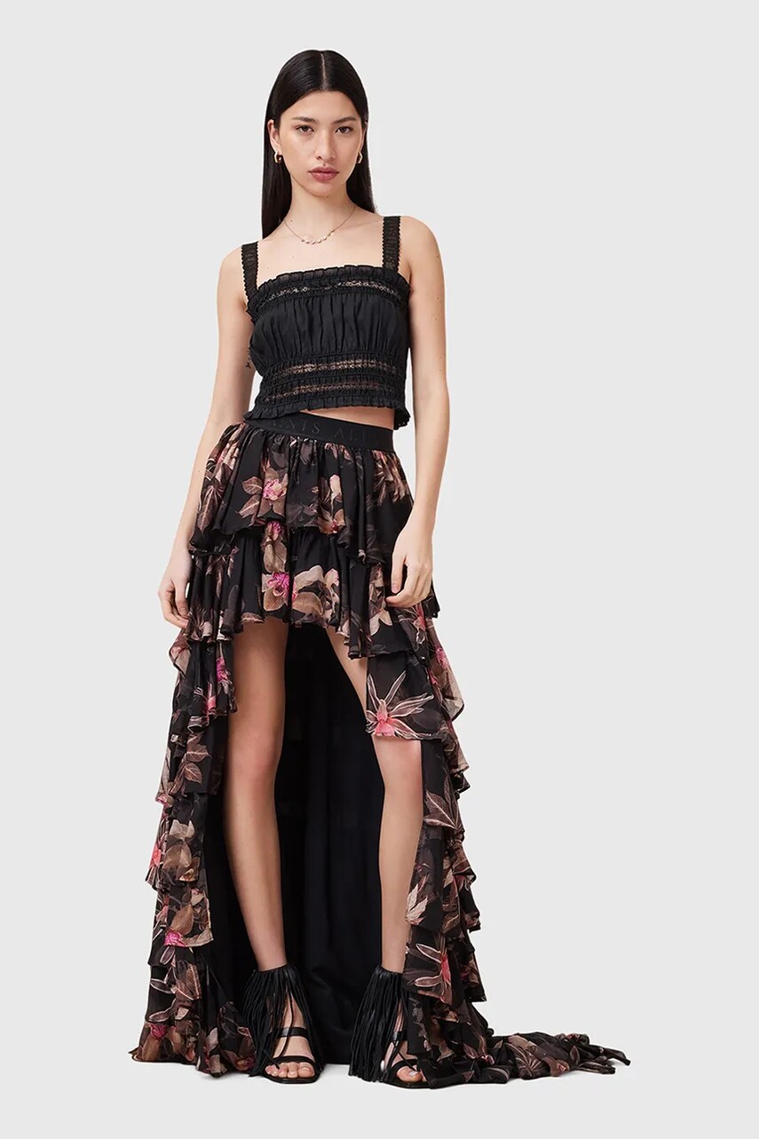 AllSaints fustă CAVARLY culoarea negru, maxi, evazați, W070RC