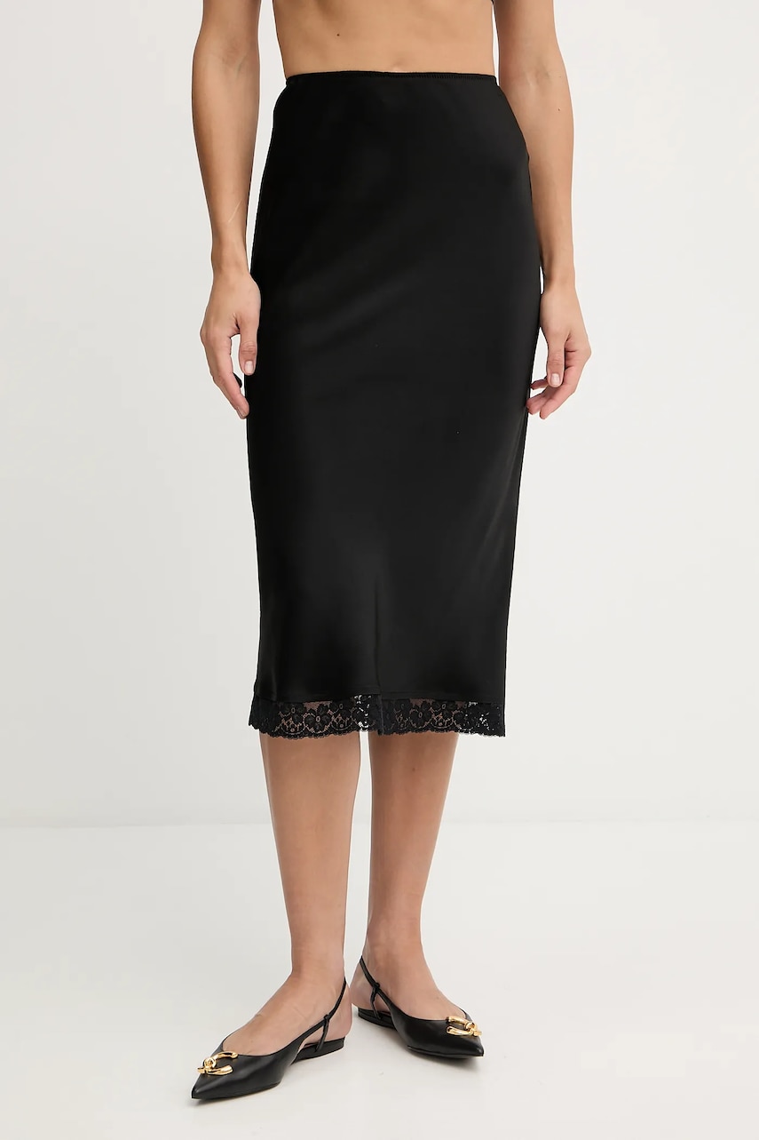 Victoria Beckham fustă culoarea negru, midi, drept, 1325WSK006458A