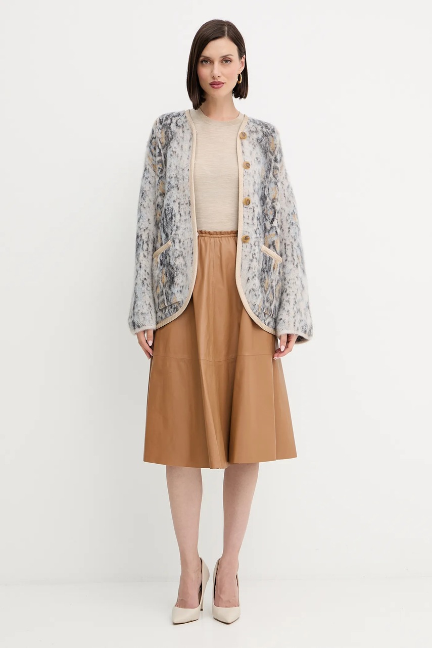 Кожаная юбка Forte Forte цвет коричневый midi расклешённая 14015.my.skirt