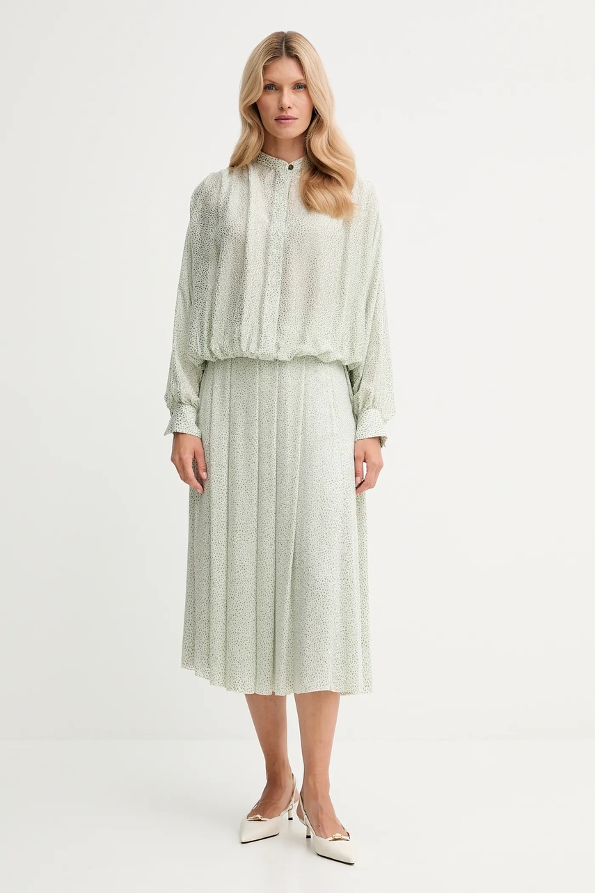 Юбка с примесью шелка Forte Forte цвет зелёный midi расклешённая 14125.my.skirt