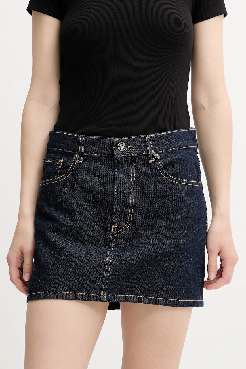 Levně Džínová sukně Guess Jeans tmavomodrá barva, mini, W5YD0Q D5M4C