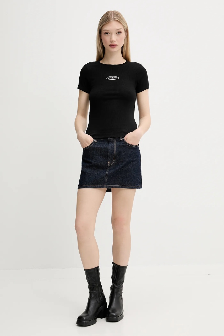 Джинсовая юбка Guess Jeans цвет синий mini прямая W5YD0Q D5M4C