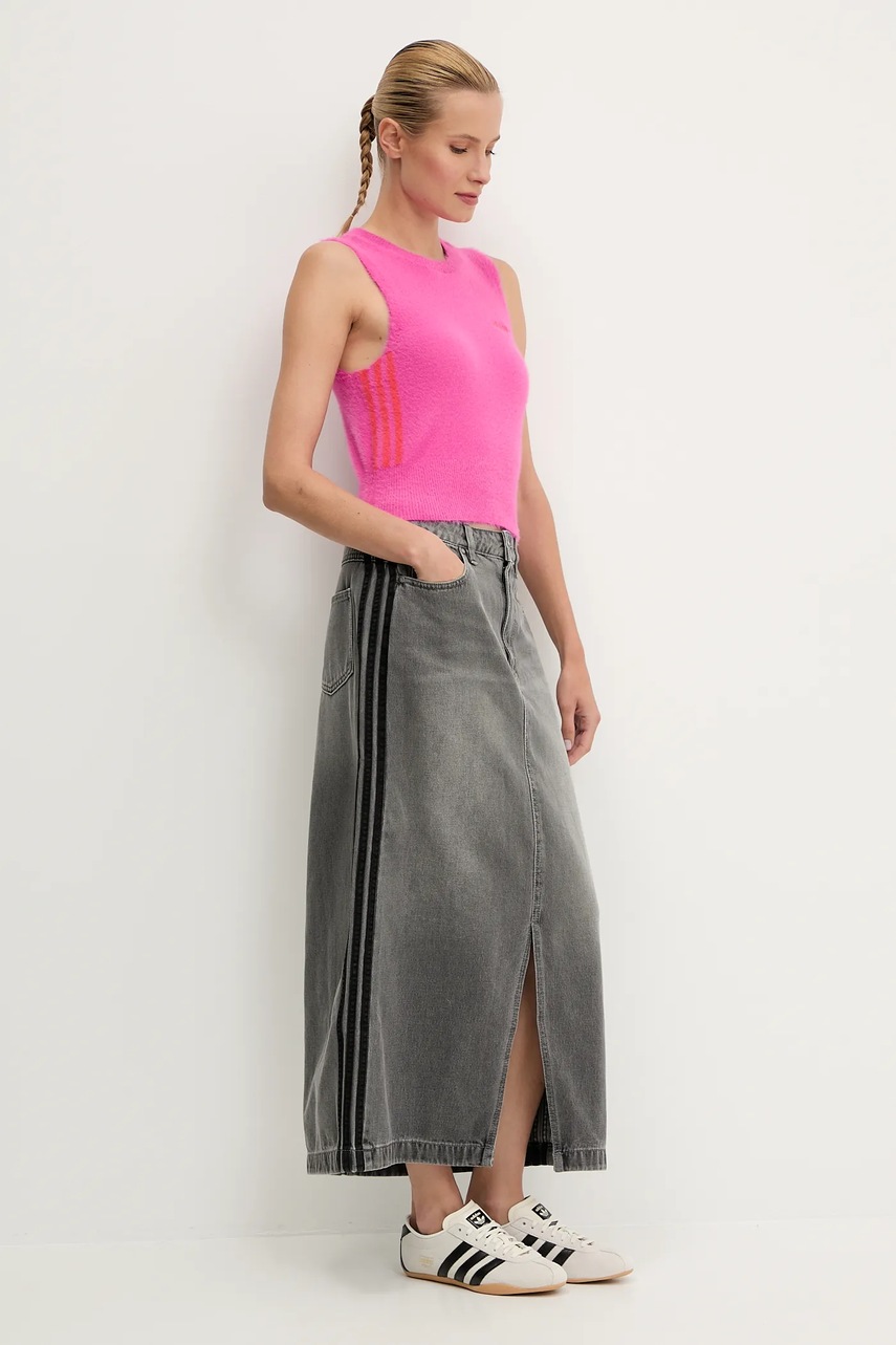 Джинсовая юбка adidas Originals Denim Long Skirt цвет серый maxi прямая JW2659