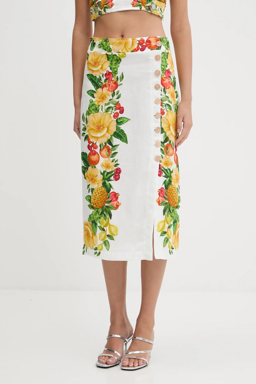 Farm Rio fustă din in culoarea alb, midi, drept, 335736