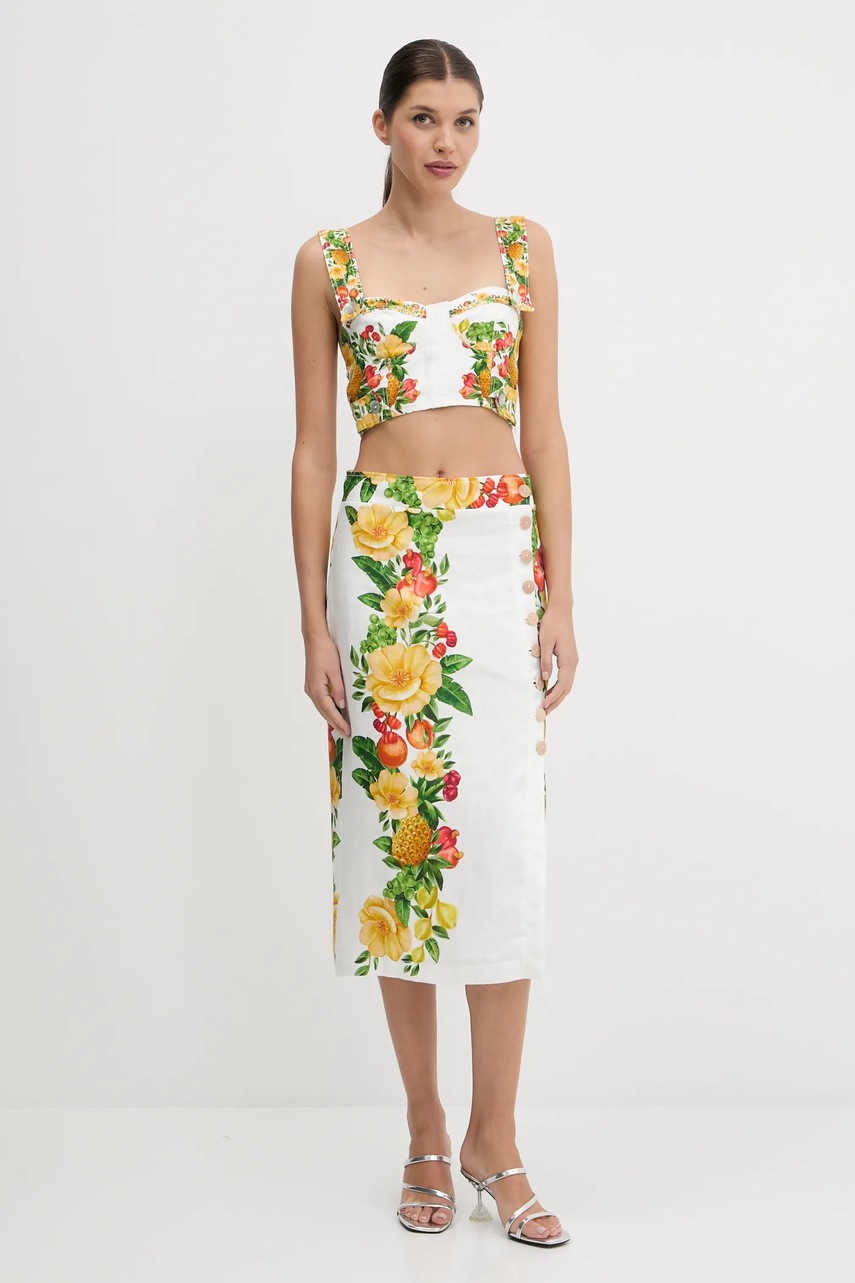 Льняная юбка Farm Rio цвет белый midi прямая 335736