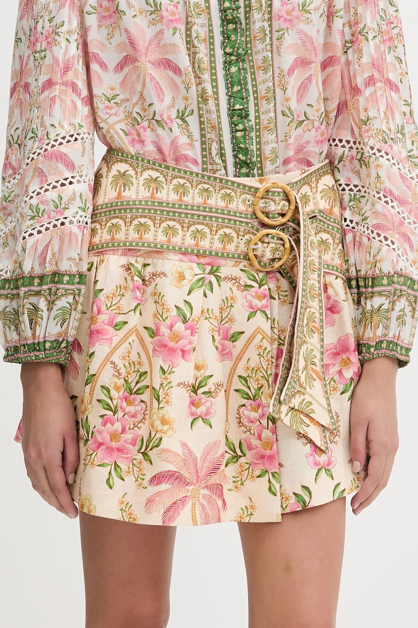 Farm Rio fustă din in culoarea bej, mini, evazați, 335744