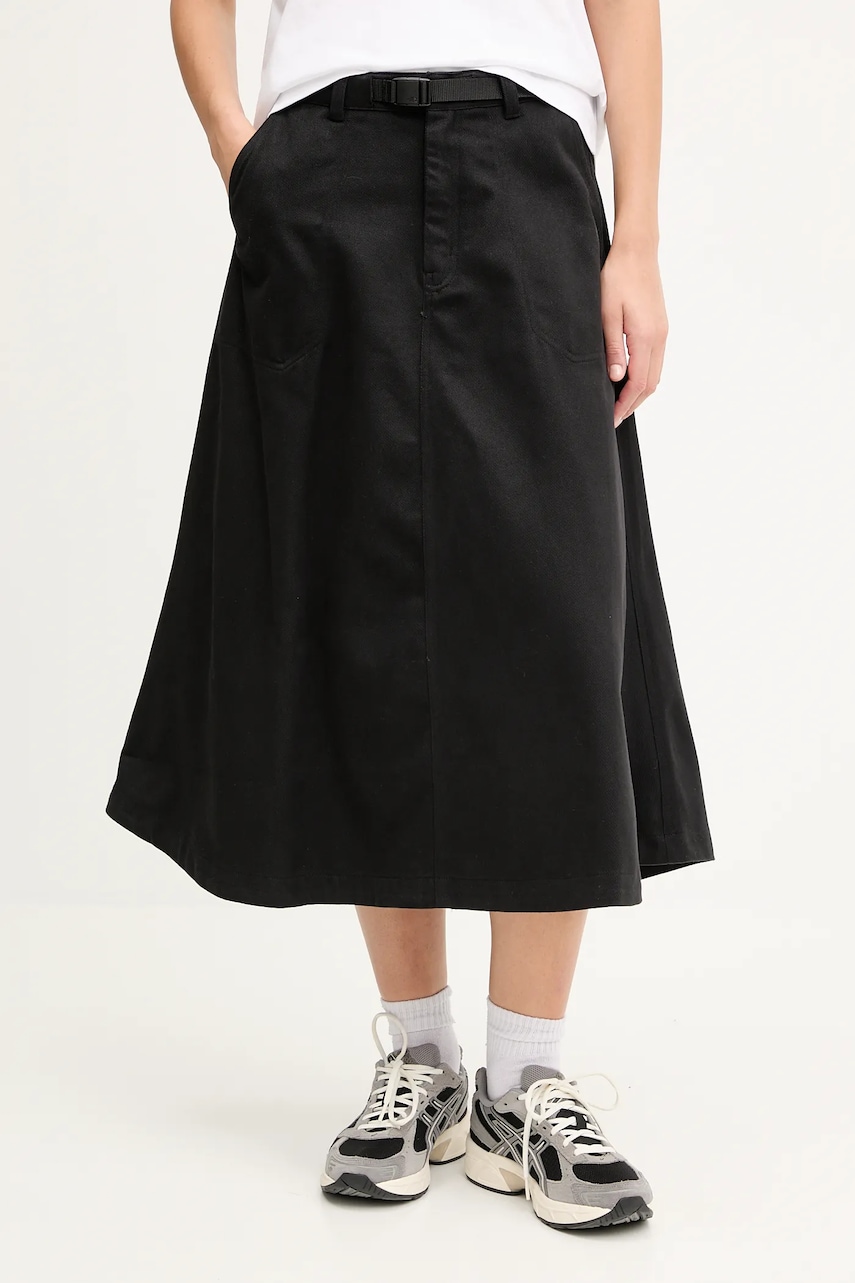 The North Face fustă jeans M66 Canvas culoarea negru, midi, evazați, NF0A8DWYJK31