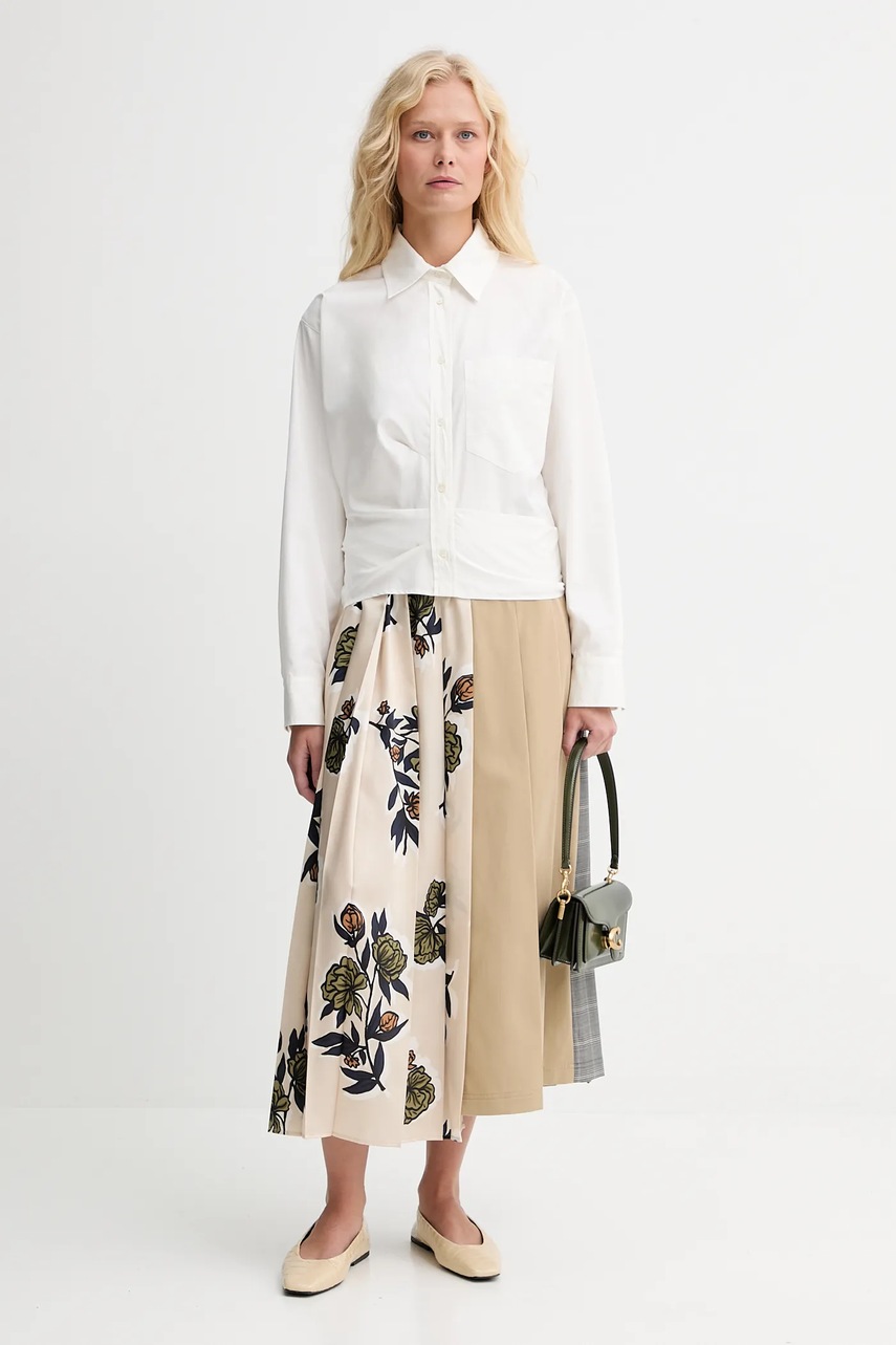 Юбка с примесью шерсти Weekend Max Mara ETRA цвет бежевый midi расклешённая 2525106012600