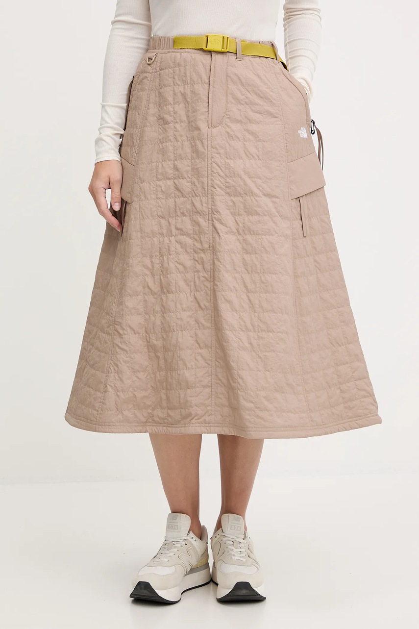 The North Face fustă Quilted Volume culoarea bej, midi, evazați, NF0A8E7BBOX1