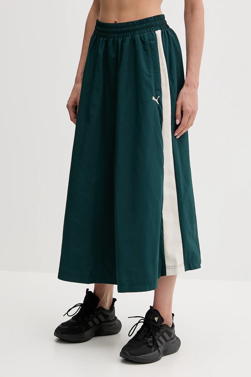 Puma fustă culoarea verde, midi, evazati, 633438