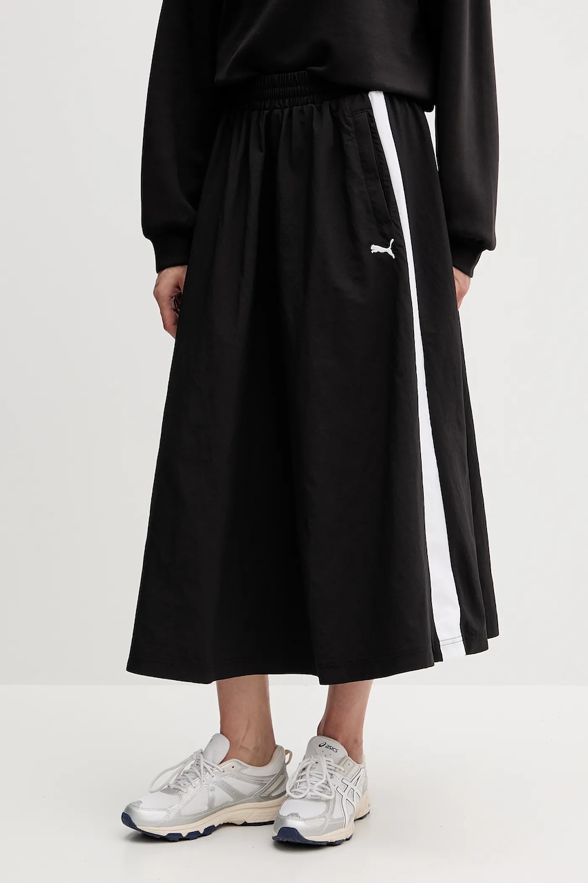 Puma fustă culoarea negru, midi, evazati, 633438