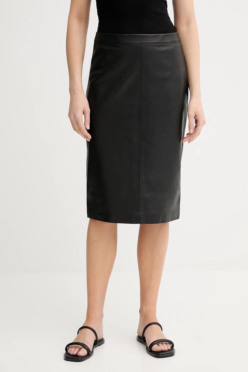 Marc O'Polo fustă de piele culoarea negru, mini, creion, 506703577011