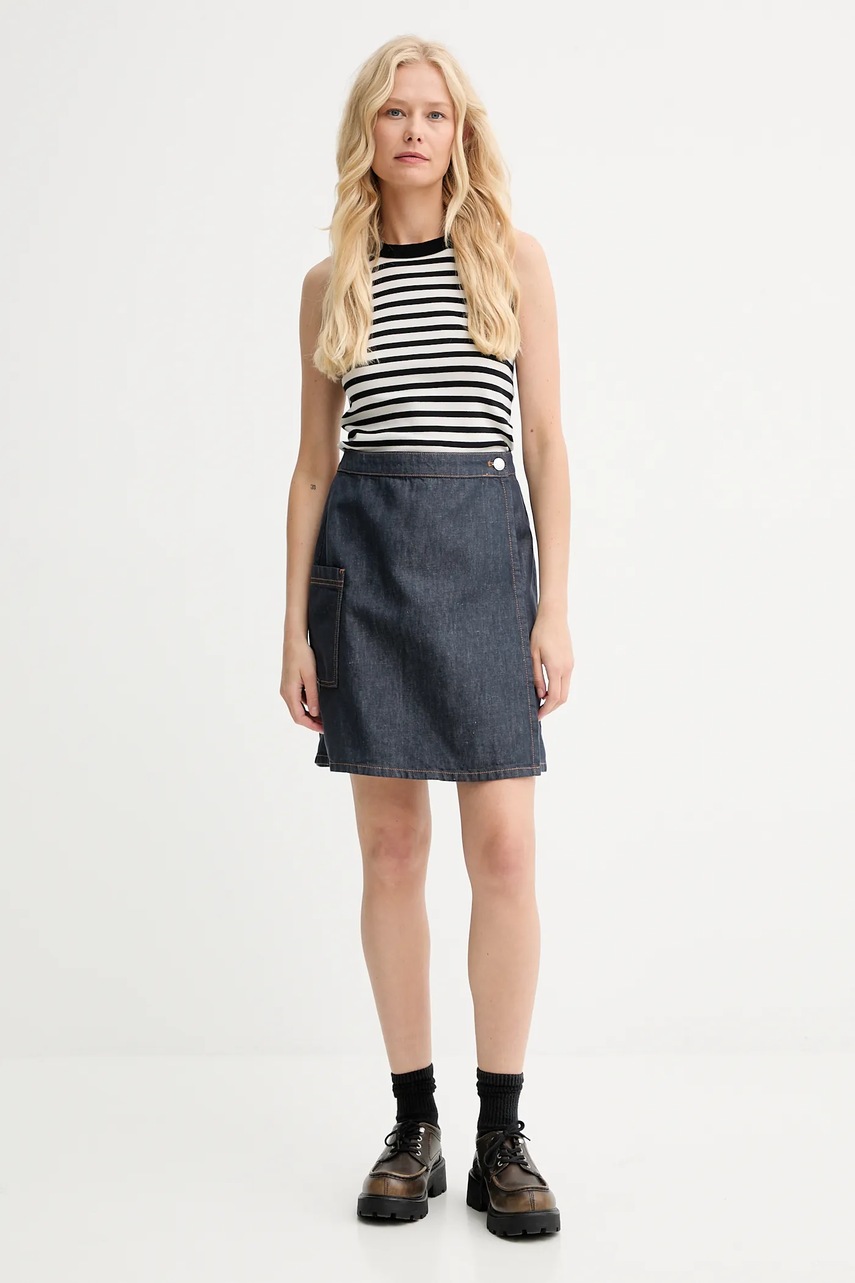Юбка из смесового льна Marc OPolo цвет синий mini расклешённая 506909624033