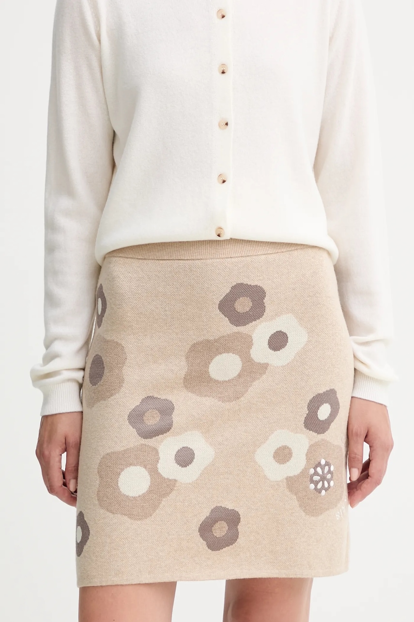 Kenzo fusta de lana culoarea bej, mini, evazati, FF62JU6003CR
