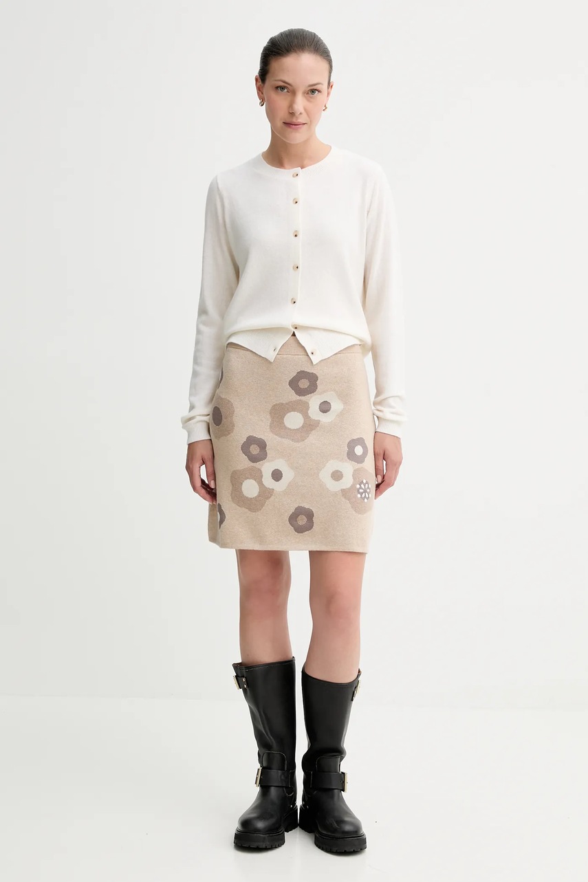 Юбка с шерстью Kenzo цвет бежевый mini расклешённая FF62JU6003CR