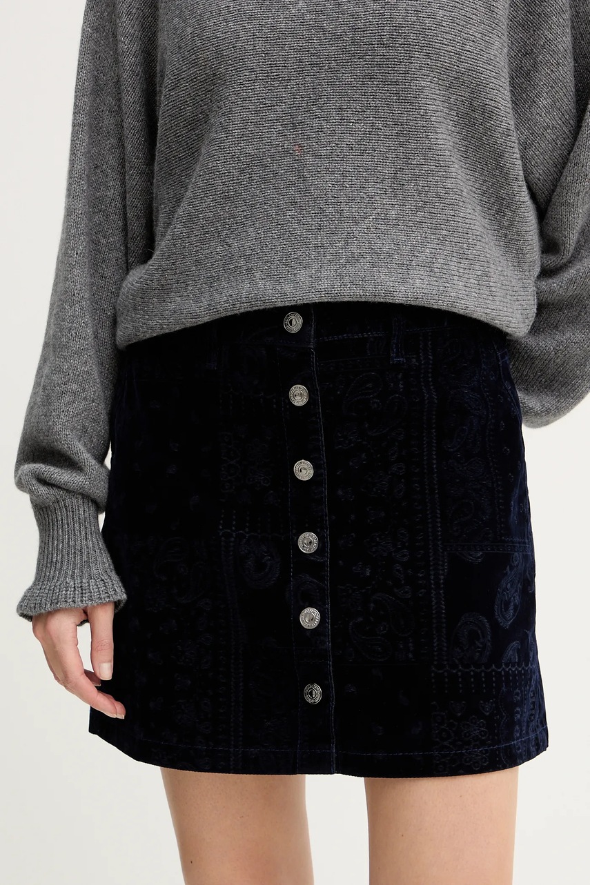 Levně Velurová sukně Guess SERENA tmavomodrá barva, mini, W5BD86 D0731