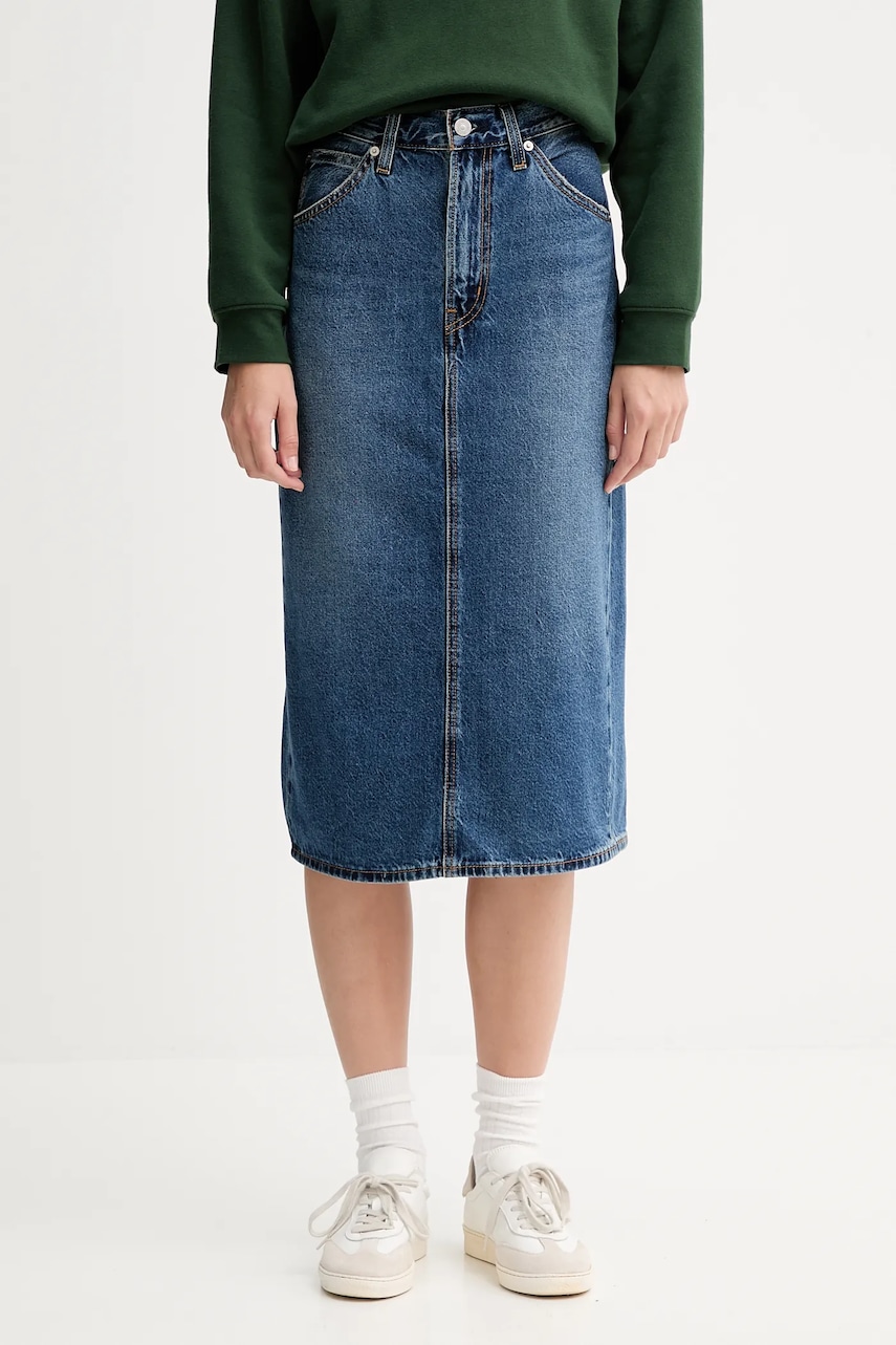 Levně Džínová sukně Levi's modrá barva, midi, 001VH