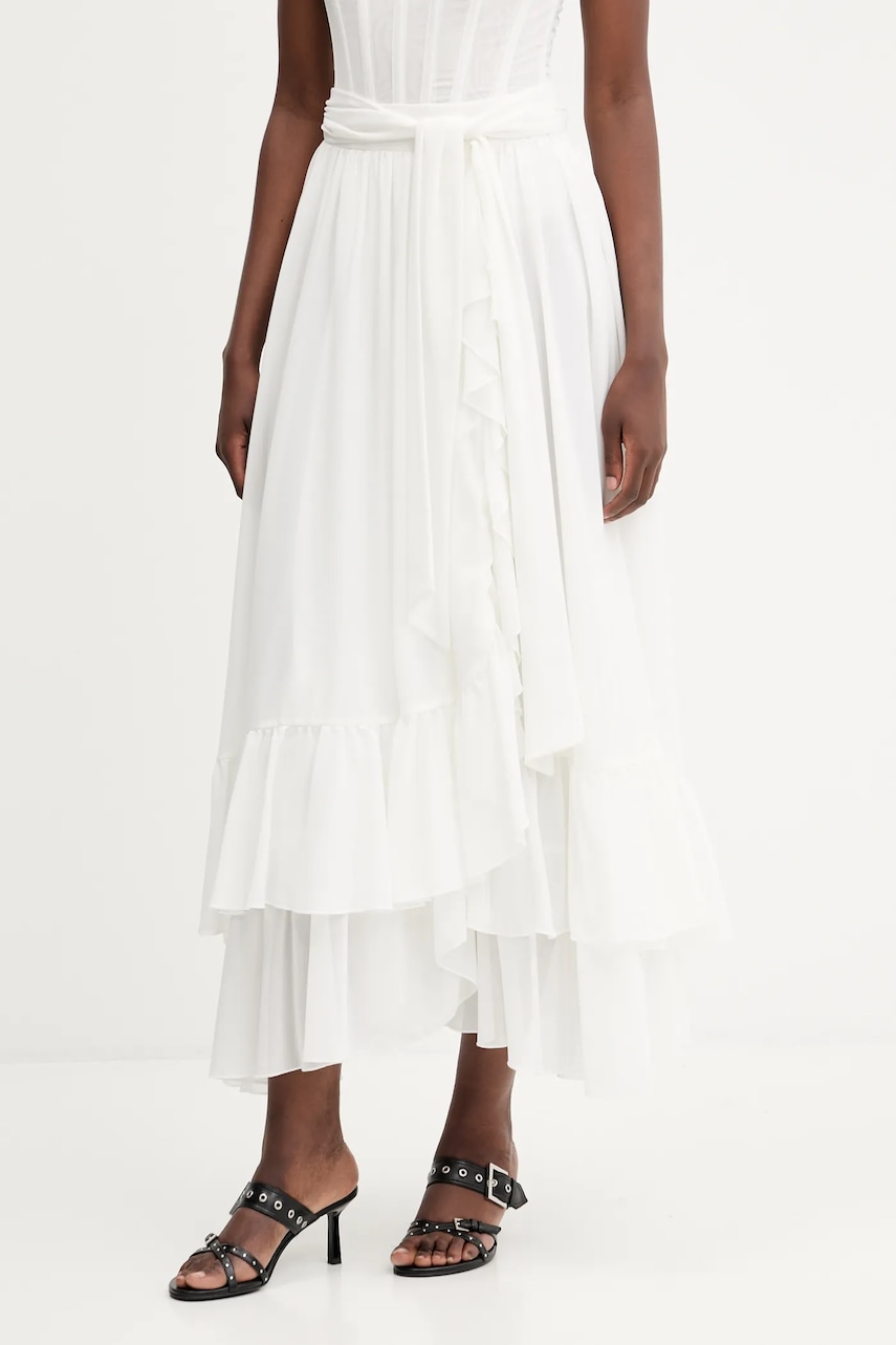 Bardot fustă culoarea alb, midi, evazați, 60042SB