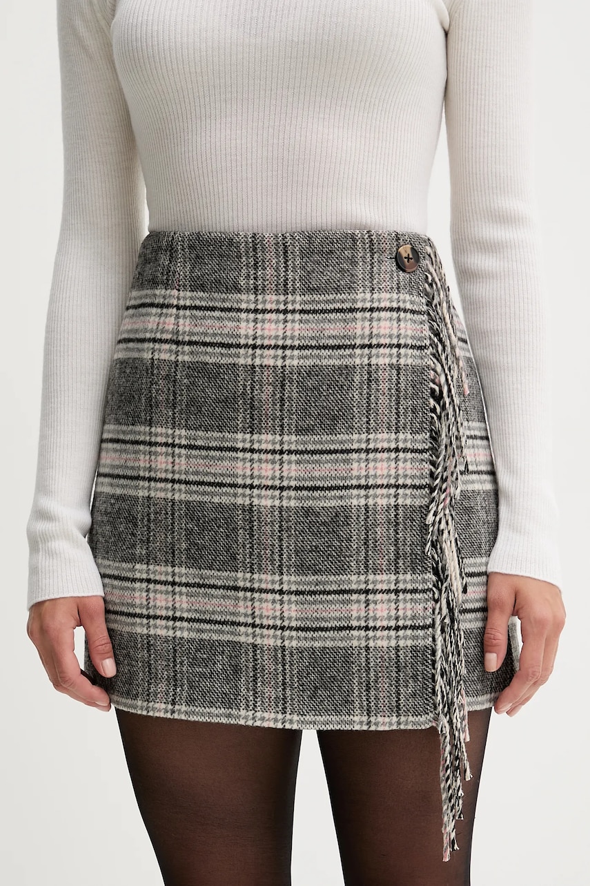 Pepe Jeans fusta din amestec de lână culoarea gri, mini, evazați, PL9011872