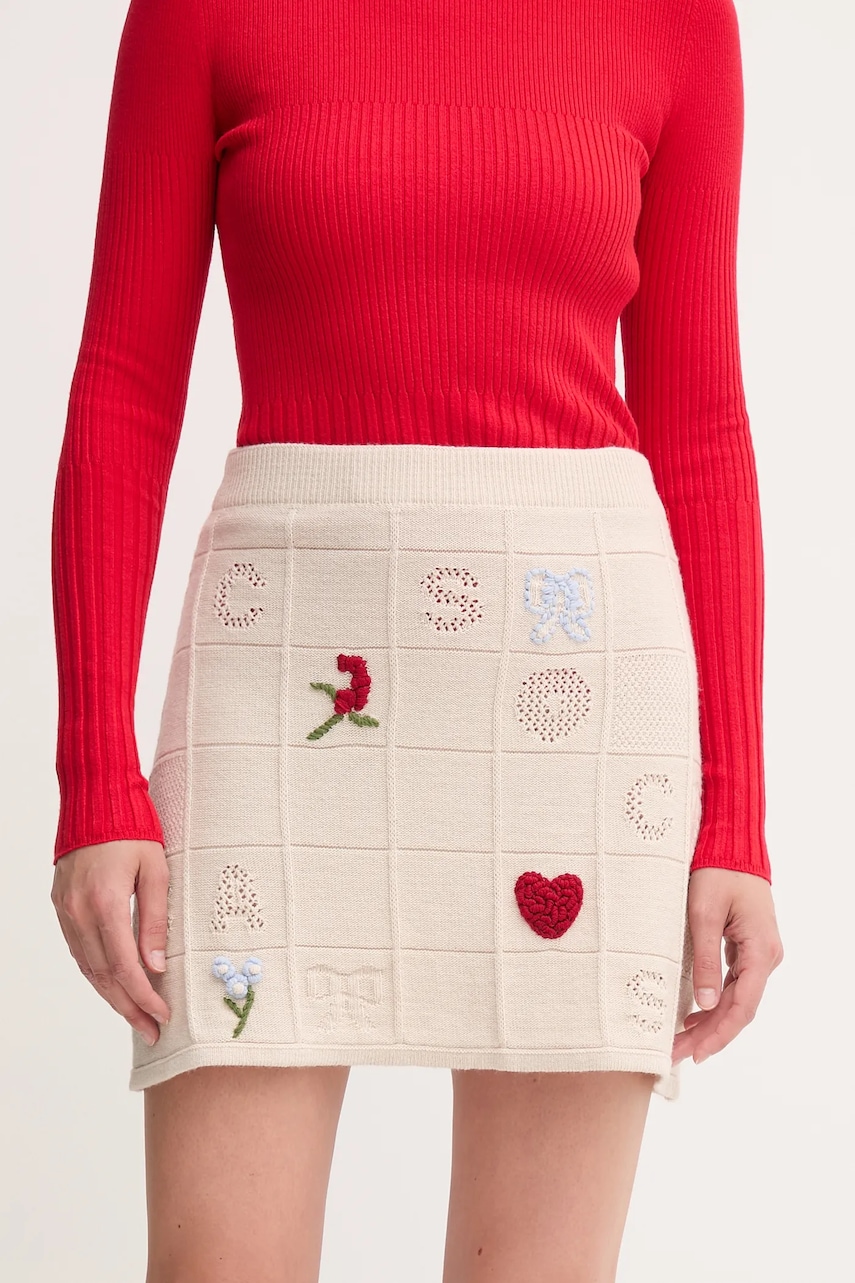 Levně Vlněná sukně Twinset béžová barva, mini, 252TP3311