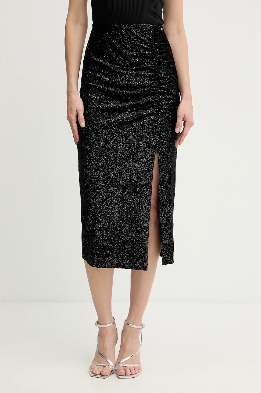 Armani Exchange fustă de catifea culoarea negru, midi, creion, XW000791 AF16143