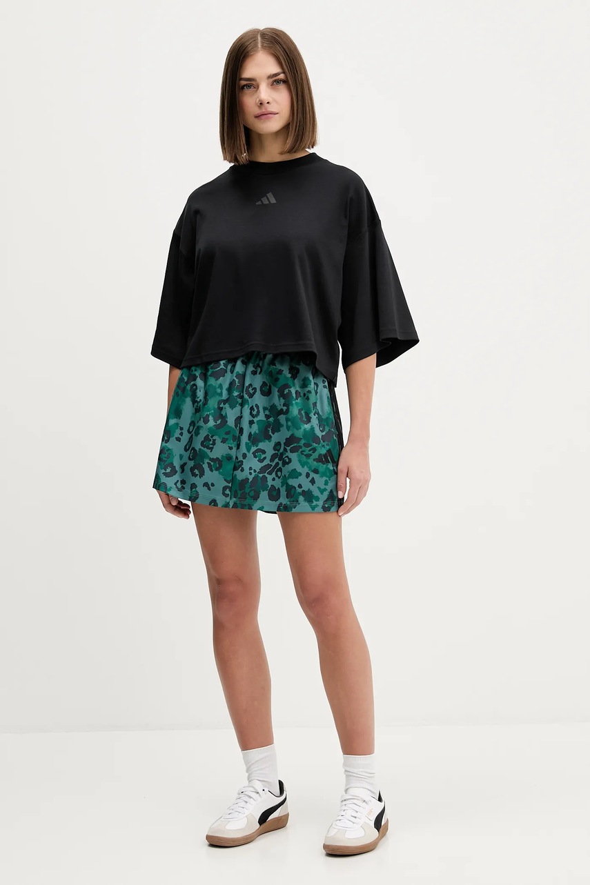 Юбка adidas Animal Print 3-Stripes цвет зелёный mini расклешённая JM1848