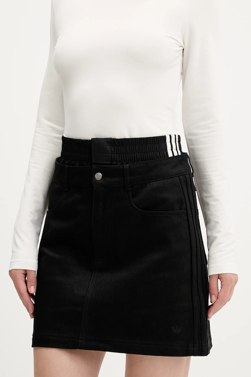 adidas Originals fustă jeans FB Utility culoarea negru, mini, drept, JX7593