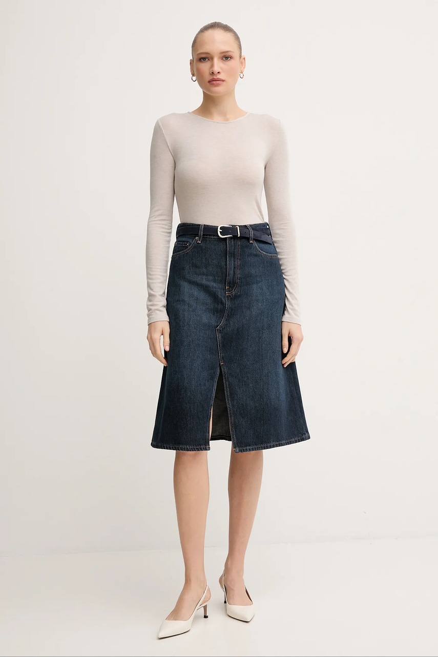 Джинсовая юбка Tommy Hilfiger цвет синий midi расклешённая WW0WW46776 Джинсовая юбка Tommy Hilfiger цвет синий midi расклешённая WW0WW46776