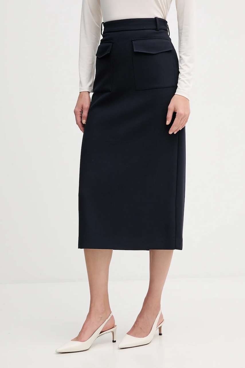 Levně Sukně Tommy Hilfiger tmavomodrá barva, midi, áčková, WW0WW47497