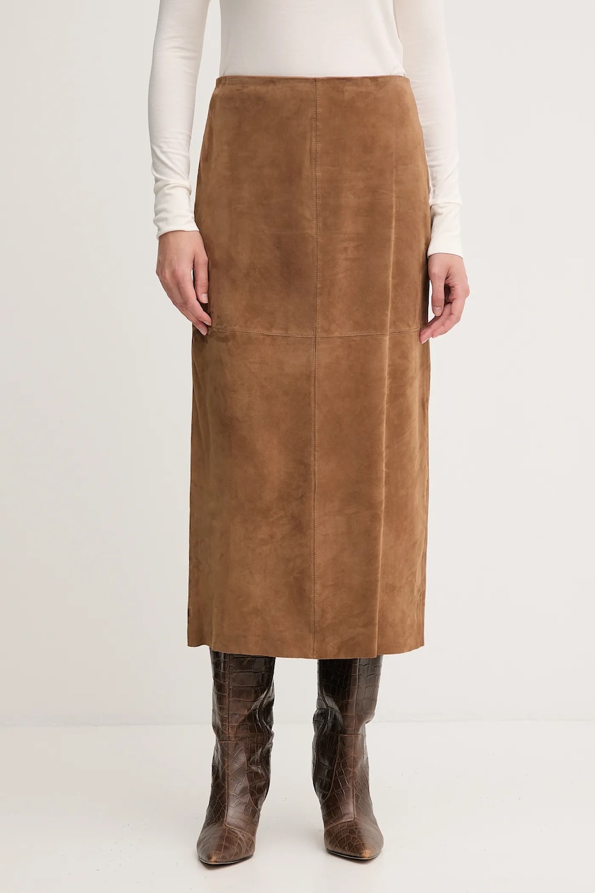 MAX&Co. fustă din piele intoarsa culoarea maro, midi, drept, 2526406011200