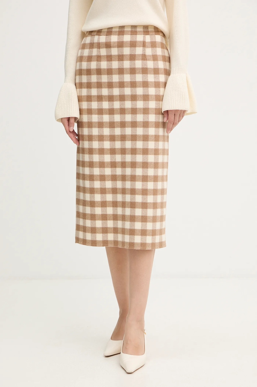 Luisa Spagnoli fustă cu lână culoarea bej, midi, creion, 542658