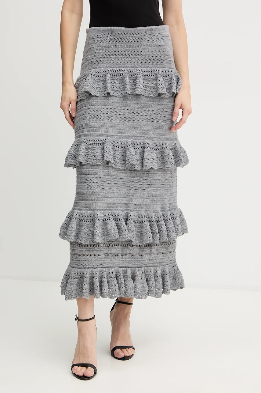 Luisa Spagnoli fustă de lână culoarea gri, midi, drept, 100223
