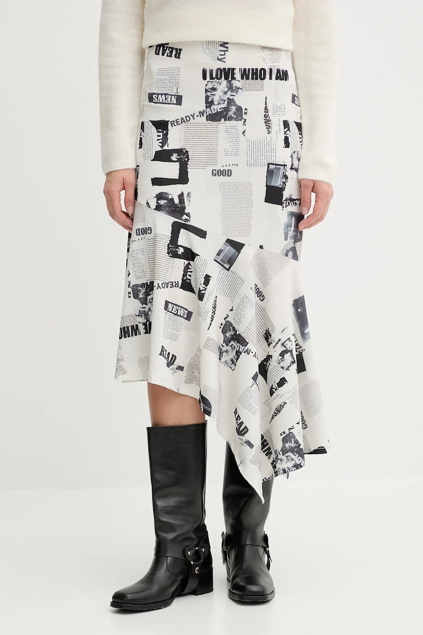 Desigual fustă BREAKING NEWS culoarea bej, 25WWFK07