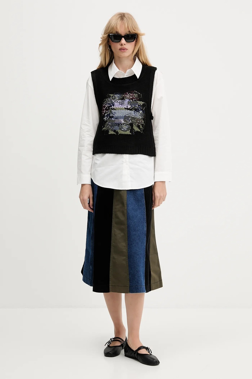 Φούστα Desigual PATCHES χρώμα: ναυτικό μπλε, 25WWFW08 φωτογραφία