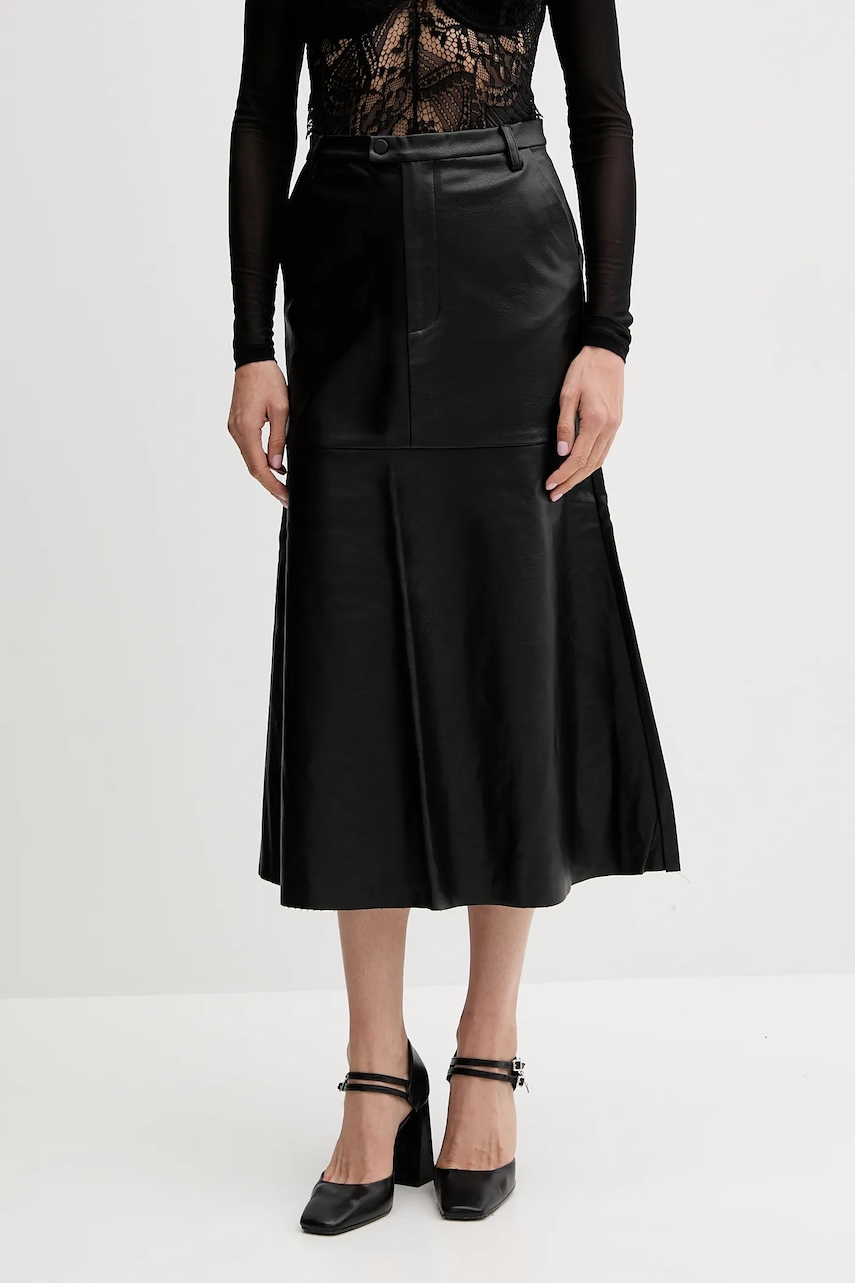 Bardot fustă culoarea negru, midi, evazați, 60032SB