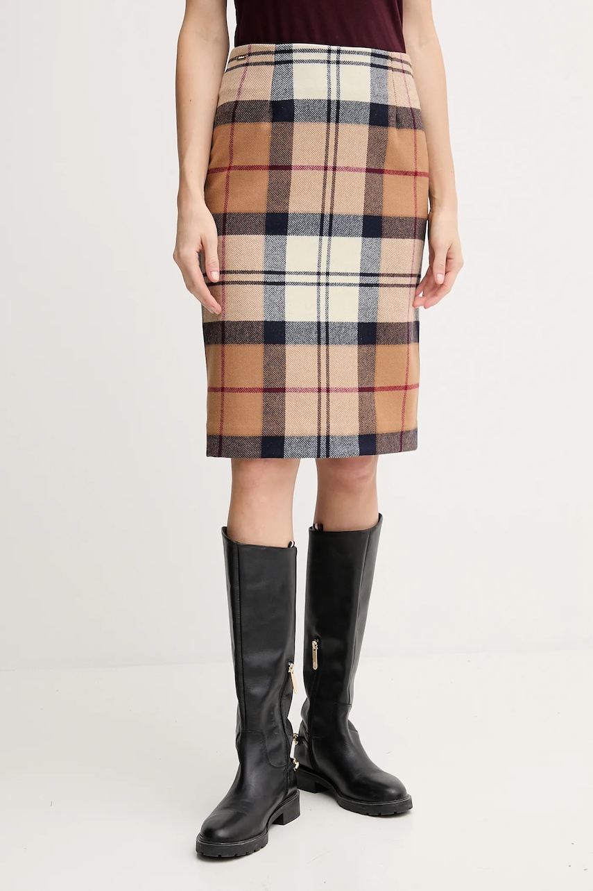 Barbour fustă de lână ROSA culoarea maro, midi, drept, LSK0064