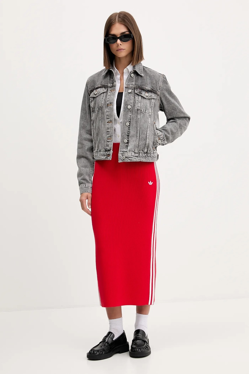 Юбка adidas Originals Knit 3s цвет красный midi прямая JW2660