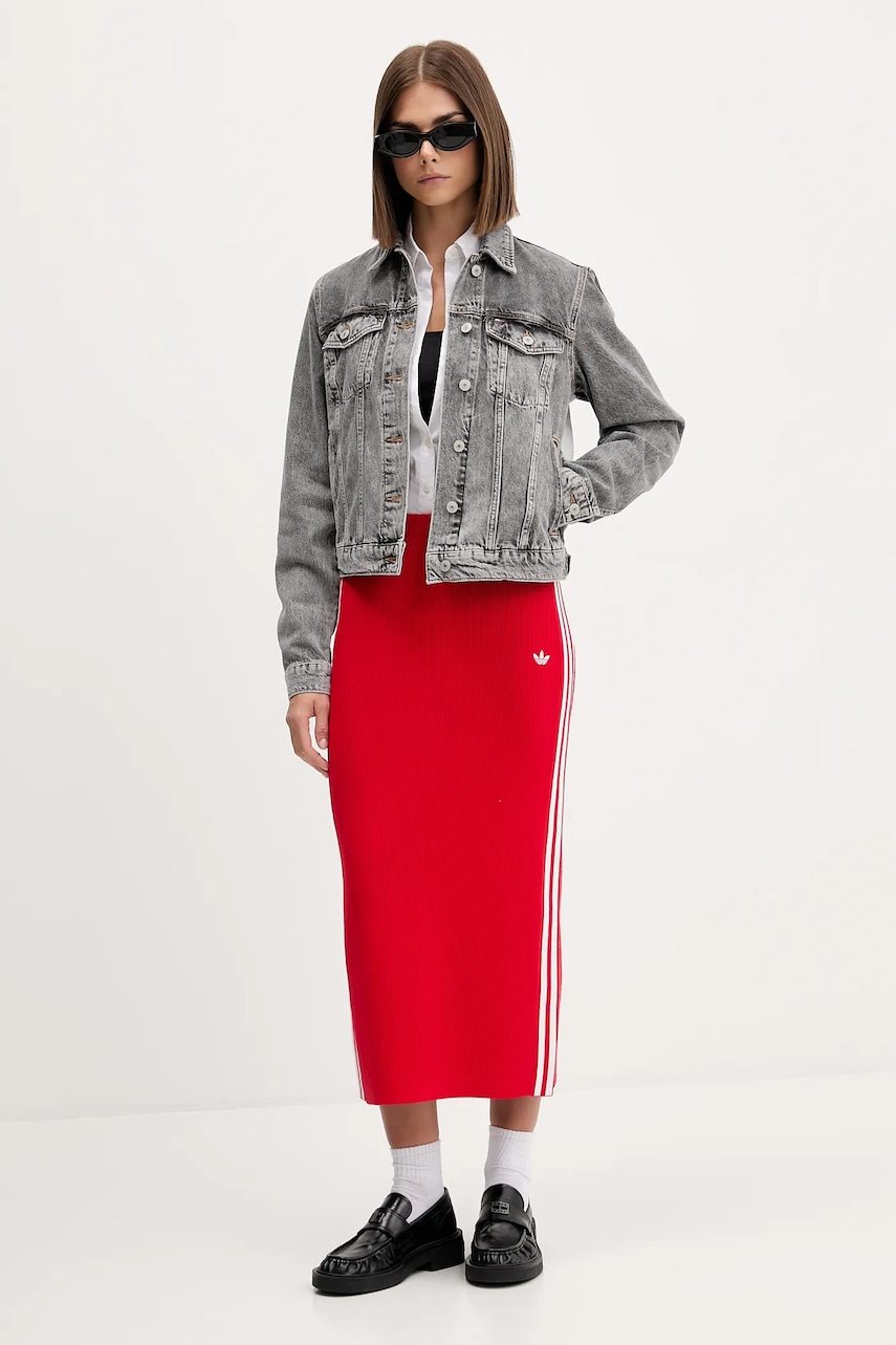 Юбка adidas Originals Knit 3s цвет красный midi прямая JW2660 Юбка adidas Originals Knit 3s цвет красный midi прямая JW2660