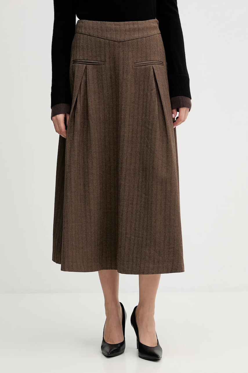 Hoss Intropia fustă culoarea maro, midi, evazați, 8422466