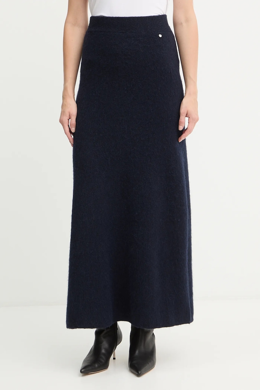 BOSS Orange fustă din amestec de lână culoarea bleumarin, maxi, evazați, 50548955