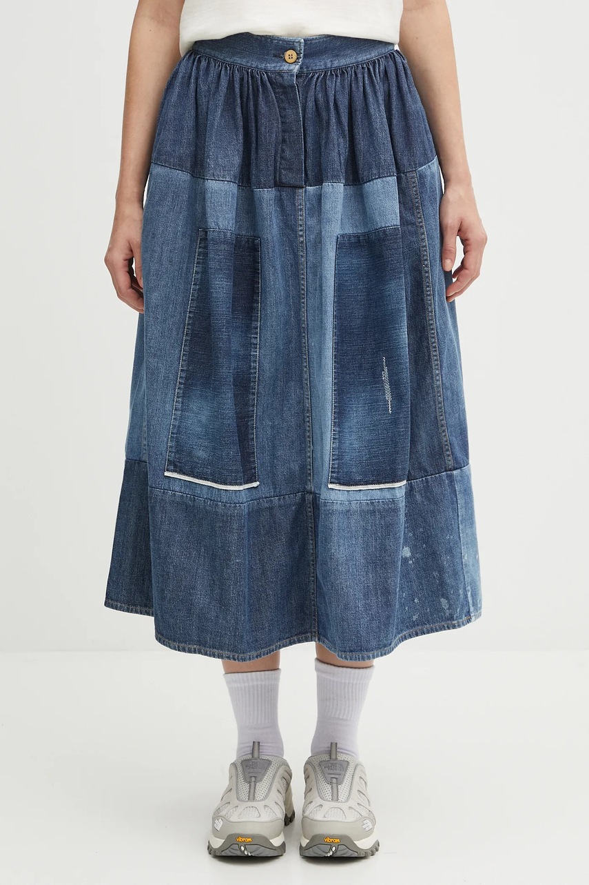 Visvim fustă jeans ss elevation skirt p.w. midi, evazati, 325105005003