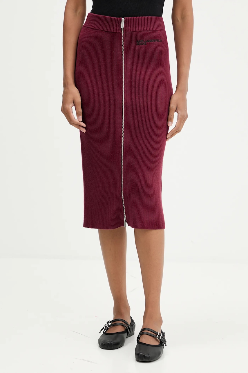 Karl Lagerfeld Jeans fustă culoarea bordo, midi, creion, A4W12005 Karl Lagerfeld Jeans fustă culoarea bordo, midi, creion, A4W12005