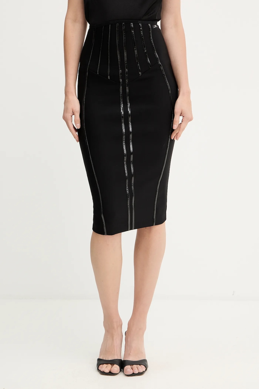 Elisabetta Franchi fustă culoarea negru, midi, creion, GO12457E2