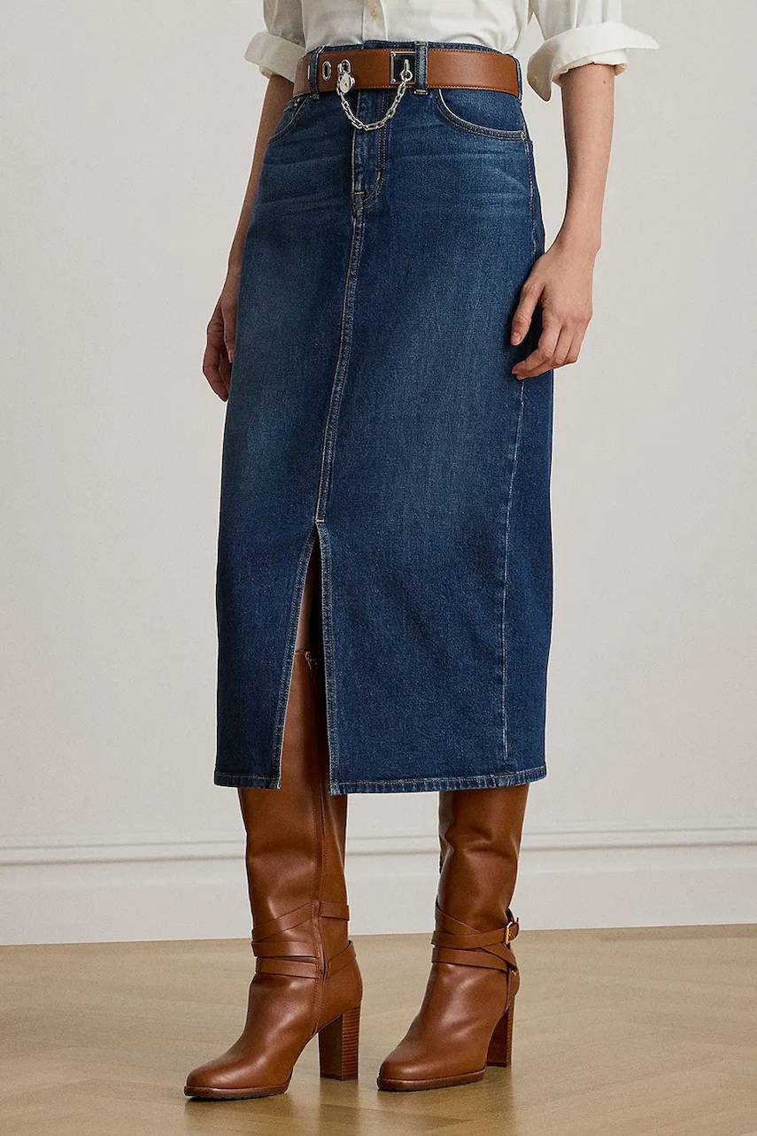 Джинсовая юбка Lauren Ralph Lauren цвет синий midi прямая 200979973 Джинсовая юбка Lauren Ralph Lauren цвет синий midi прямая 200979973