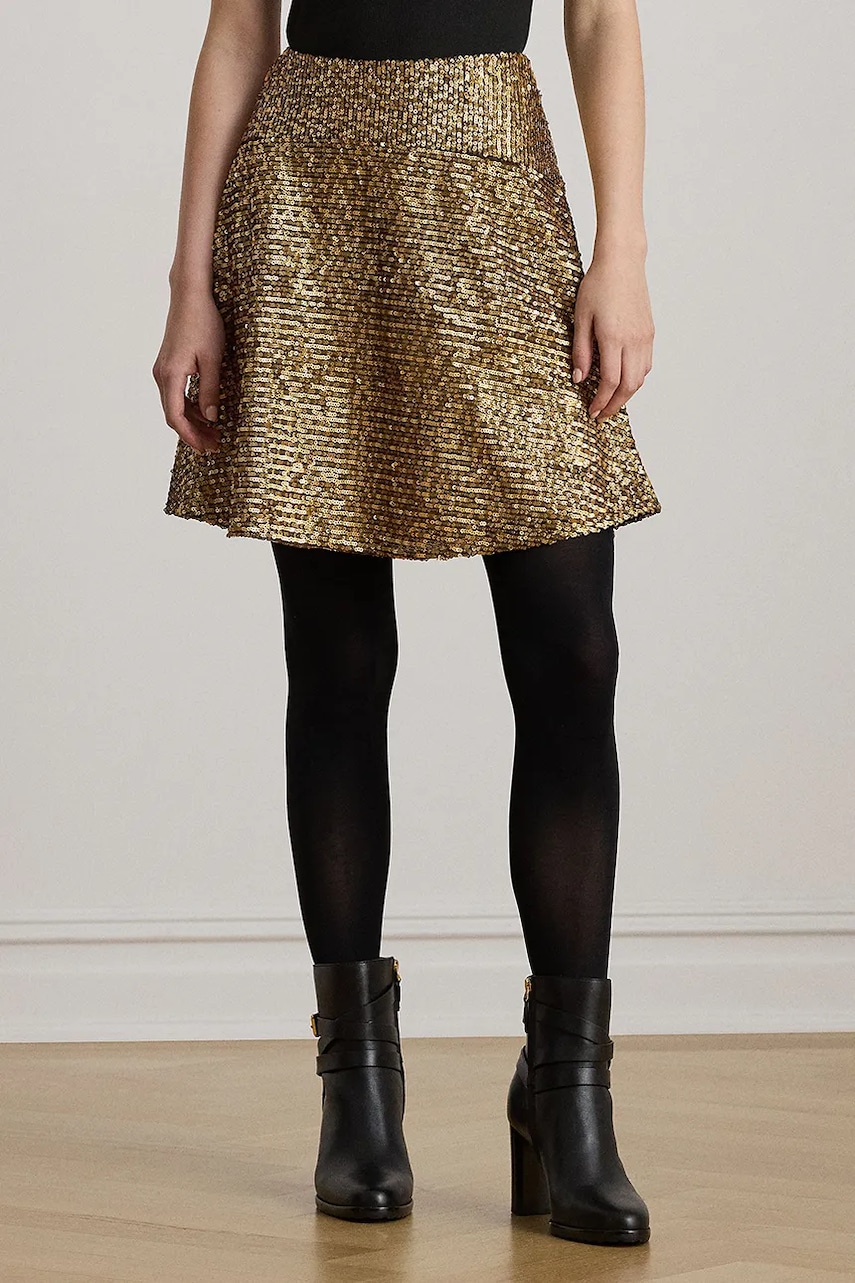 Sukně Lauren Ralph Lauren zlatá barva, mini, áčková, 200979905